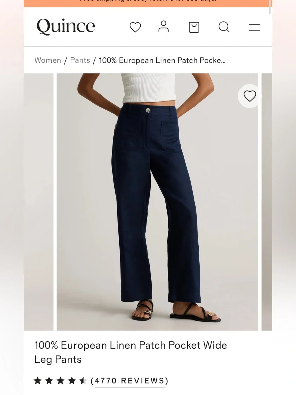 Quince 100% European Linen Wide-Leg Patch Pocket Pants - Navy